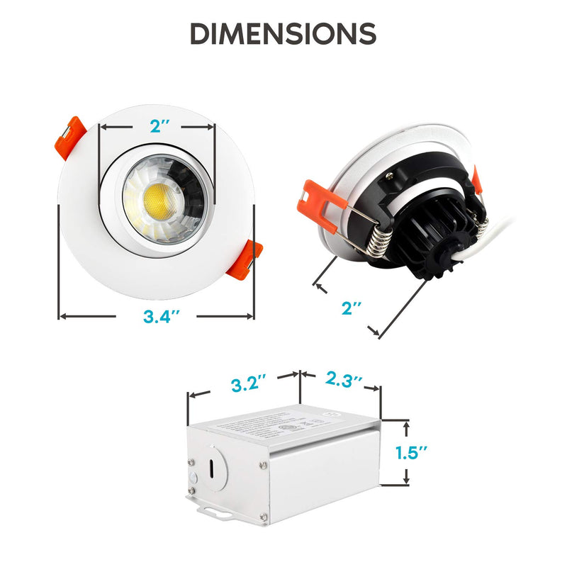 Luxrite 3 Inch Adjustable LED Gimbal Recessed Lighting with Junction Box, 3 Color Selectable 3000K | 4000K | 5000K, 8W=50W, 600 Lumens, Dimmable Canless LED Downlight, IC Rated, Damp Rated