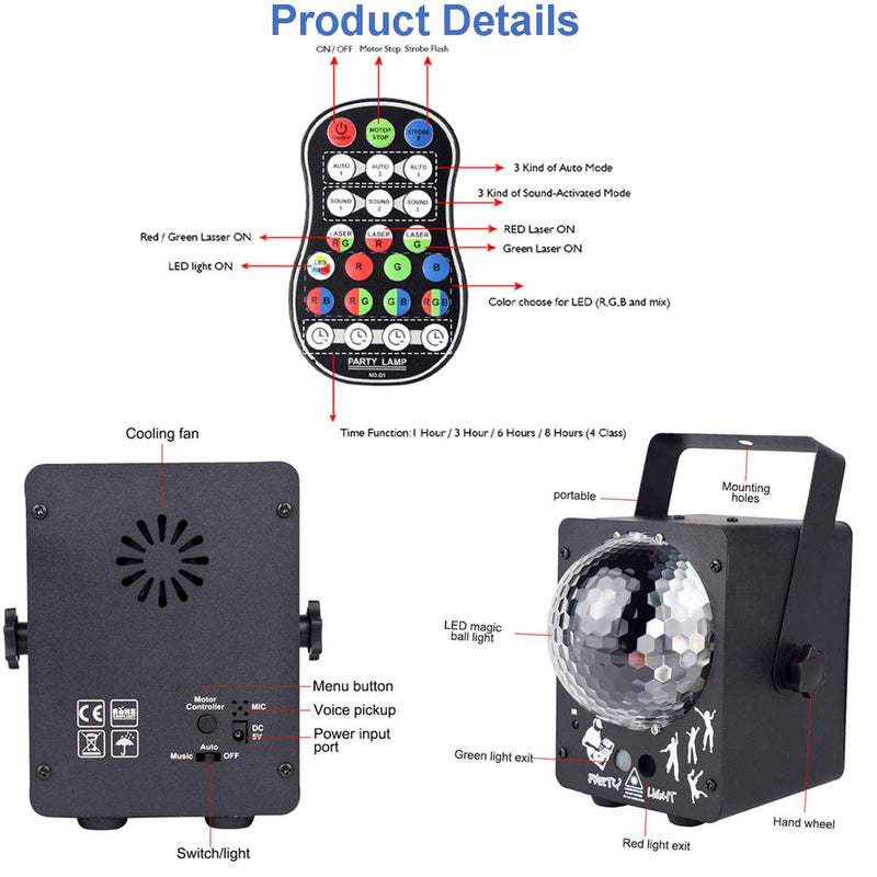 [AUSTRALIA] - Disco Ball Light,RGB 3 Lens DJ Disco Stage Light with Remote Control Party Lights Sound Activated Disco Lights Christmas Halloween Decorations Gift Birthday Wedding Karaoke KTV Bar(13ft USB Cable) 