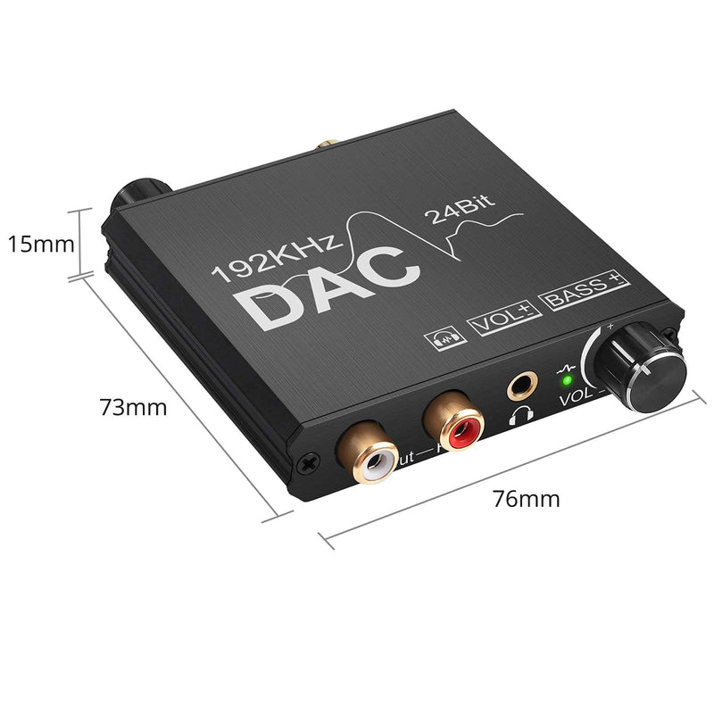 DAC Converter PROZOR 192kHz Digital to Analog Audio Converter with Bass Volume Control Optical to RCA L/R Audio Converter with Optical Cable USB Powered for PS3 PS4 Xbox Blu-ray TV