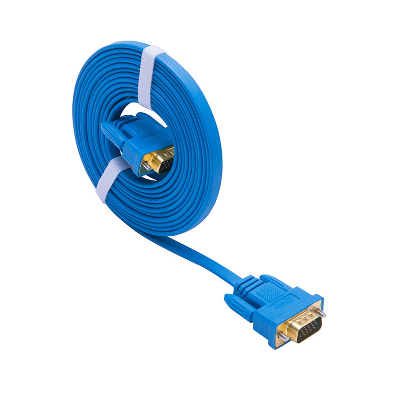 DTech Ultra Slim Flat Computer Monitor VGA Cable 15 Feet Male to Male Connector Wire - Blue - 5m 16ft