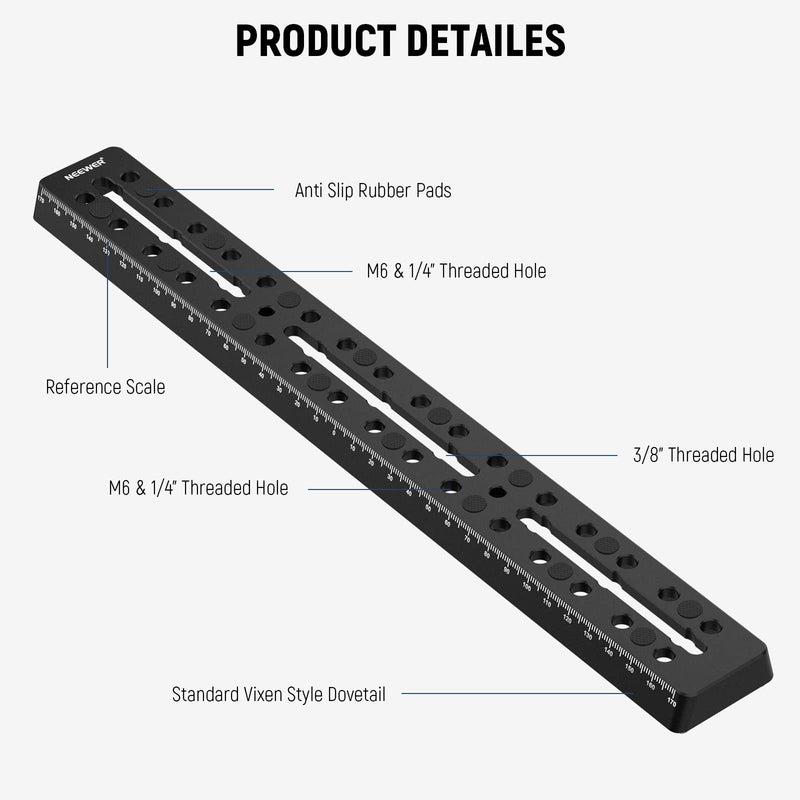 NEEWER 13.8"/350mm Rail Bar Vixen Style Dovetail Plate, Metal Mounting Plate Saddle with M6 1/4" 3/8" Camera Screw for Telescope Mount Adapter OTA Equatorial Tripod Sky Astrophotography, QR008