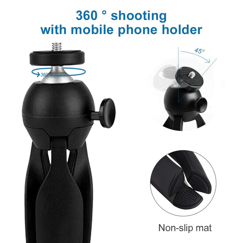 Tabletop Camera Tripod, Mini Cell Phone Tripod Stand Portable Desktop Phone Camera Tripod Stand (Black)