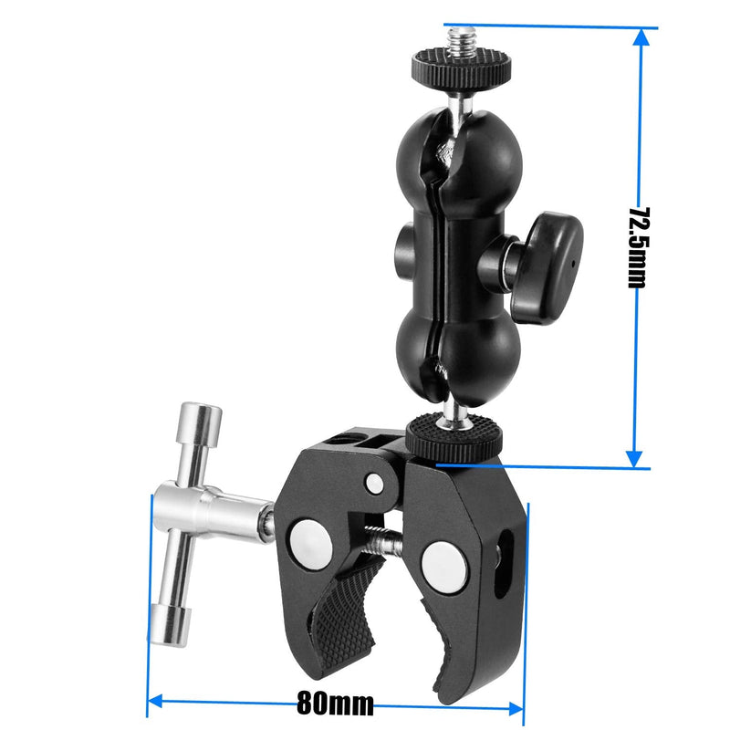 WANBY Double Ballhead Magic Arm Camera Clamp Mount Monitor Mount Bracket with Super Clamp with 1/4" and 3/8" Thread for DSLR Camera Rig, LCD Monitor, LED Flash Lights