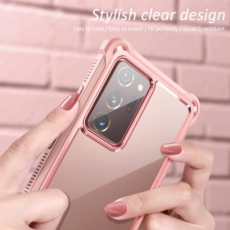 Dexnor for Galaxy Note 20 Ultra Case with Screen Protector Clear Electroplated Metal 360 Full Body Rugged Protective Shockproof Hard Cover Heavy Duty Defender Bumper for Samsung Note 20 Ultra 5G Pink Pink With Screen Protector