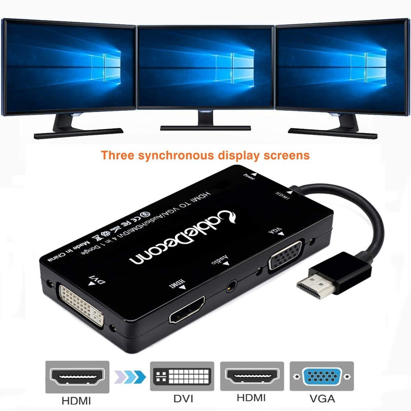 CABLEDECONN HDMI to VGA DVI HDMI Converter Adapter Cable with Audio 3.5mm Micro USB for HDMI Laptops Computers etc Connecting Simultaneously-Black