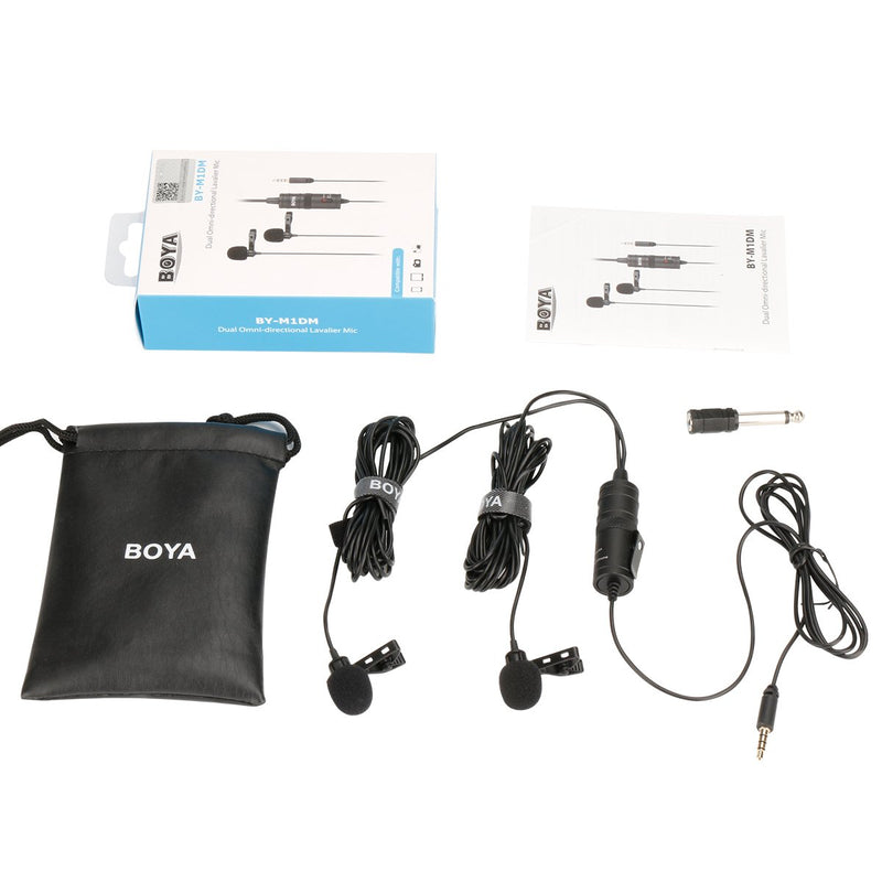 BOYA BY-M1DM Lavalier Clip-On Microphone Omnidirectional Lapel Mic for Smartphone DSLR Camera Video Recorder Dual