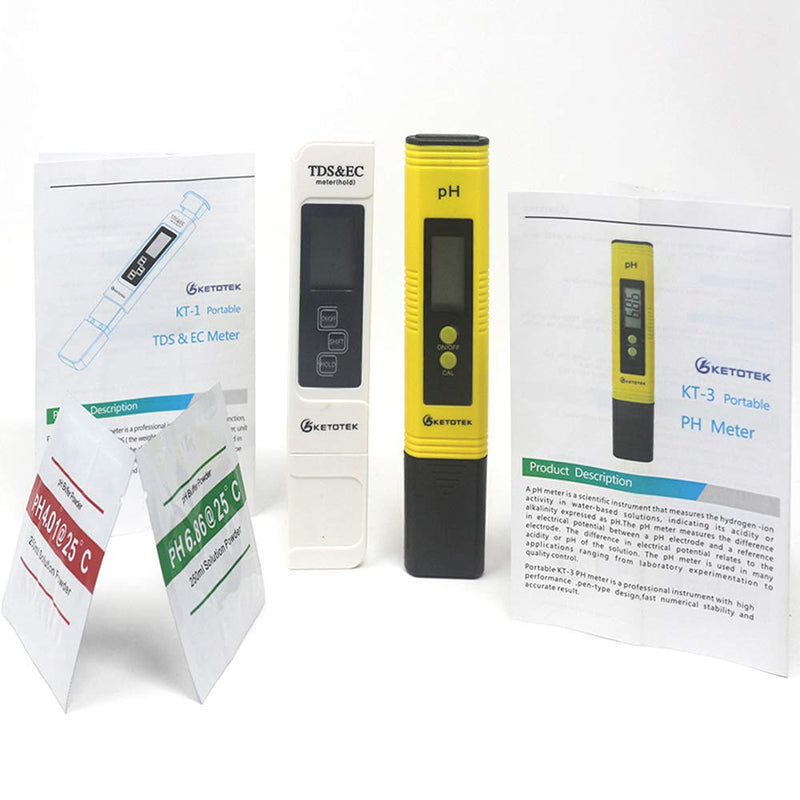 KETOTEK Digital Water TDS Meter PH Meter, PPM Tester has TDS-EC-Temp (3-in-1) and ±2% Accuracy, PH Tester with 0-14.00PH and 0.01 Accuracy, TDS PH Meters for Aquariums Water, Hydroponics, RO System PH+TDS&EC