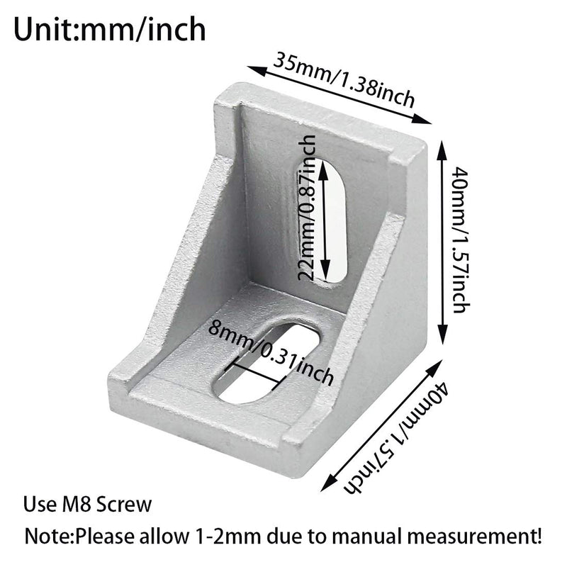 Tsnamay 4040 Inside Corner Bracket Gusset for 4040 Aluminum Extrusion Profile with Slot 8mm-10PCS 10pcs