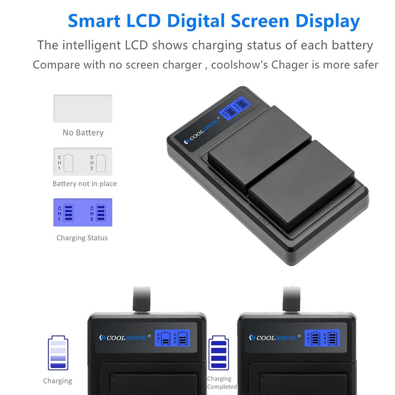 COOLSHOW EN-EL9 Battery 2 Pack and Dual EN-EL9A Dual Battery Charger Compatible with Nikon D3000 D5000 D40 D40x D60 Digital SLR Cameras