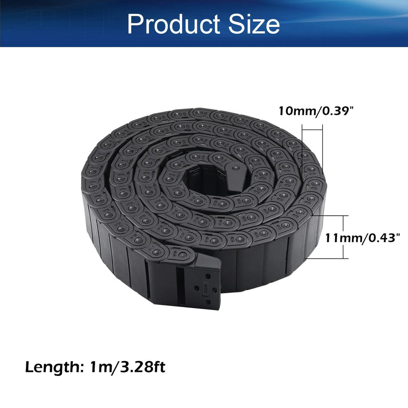 Heyiarbeit 10x11mm Plastic Cable Wire Carrier Drag Chain 1M R28 with End Connectors Open Type for Electrical Machines CNC Black 1Pcs