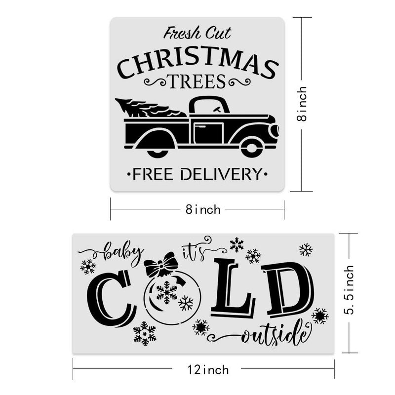 8PCS Reusable Christmas Stencils-8x 8 Inch Merry Christmas Stencils Including Let It Snow/Santa/Noel/Snowflakes/Retro Truck Christmas Tree Stencils ,Make Your Own Farmhouse Projects