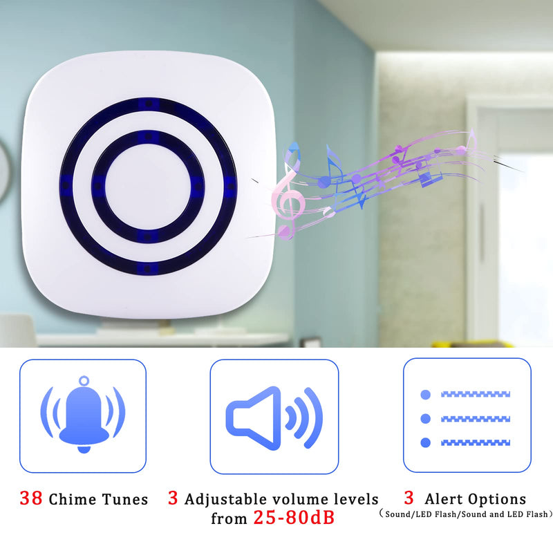 Shaogax Motion Sensor Alarm System, Wireless Home Security Driveway Alarm Indoor, Motion Detector Alert with 2 Sensor and 1 Receiver -38 Chime Tunes 1 Receiver+ 2 Sensor