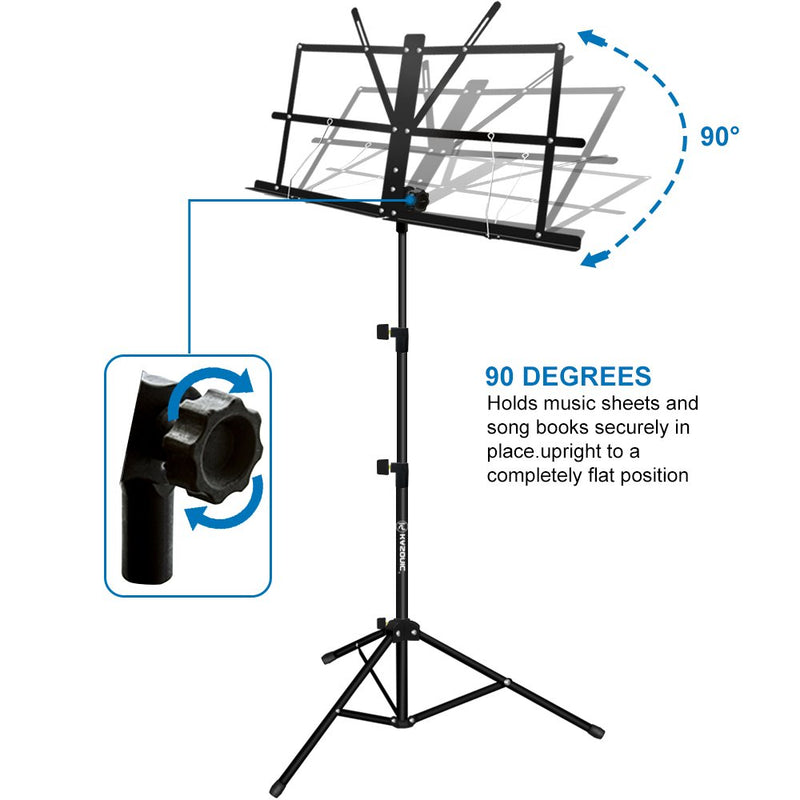 Music Stand, Kasonic 2 in 1 Dual-Use Folding Sheet Music Stand & Desktop Book Stand, Portable and Lightweight with Music Sheet Clip Holder & Carrying Bag Suitable for Instrumental Performance