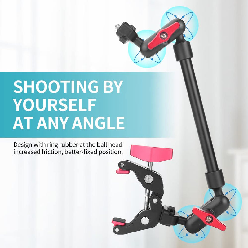 [AUSTRALIA] - JEBUTU Super Clamp with 1/4" and 3/8" Thread and Upgraded One Section 13 inches/34cm Adjustable Articulating Friction Magic Arm with 1/4" Thread Screw for LED Light, Flash Light, Microphone, Monitor One Section Magic Arm 