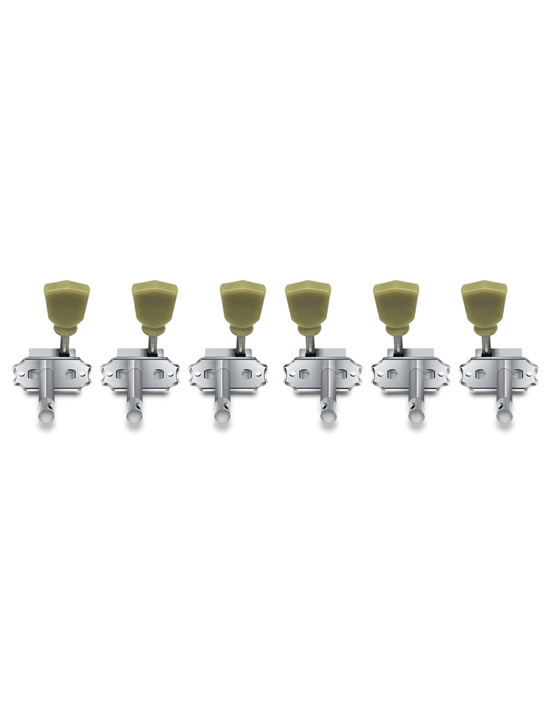 Metallor Vintage Guitar String Tuning Pegs Tuning Machines Tuning Keys Machines Heads Tuners Compatible with Les Paul LP SG Style Electric Guitar 3 Left 3 Right, Chrome with Tulip Button.