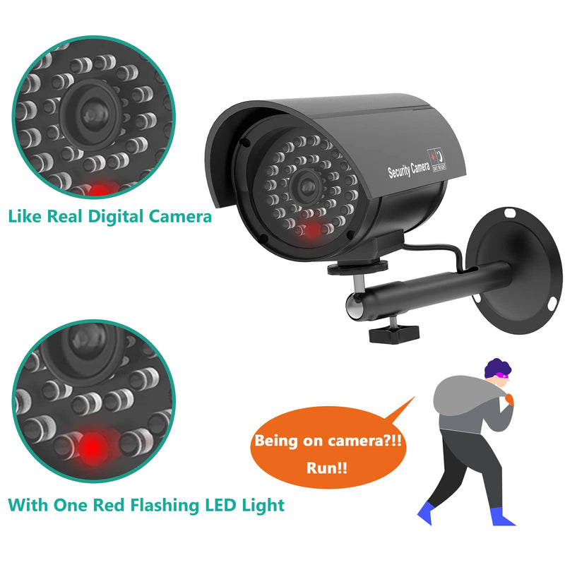 WALI Bullet Dummy Fake Surveillance Security CCTV Dome Camera Indoor Outdoor with One LED Light, Security Alert Sticker Decals (TC-B2), 2 Packs, Black