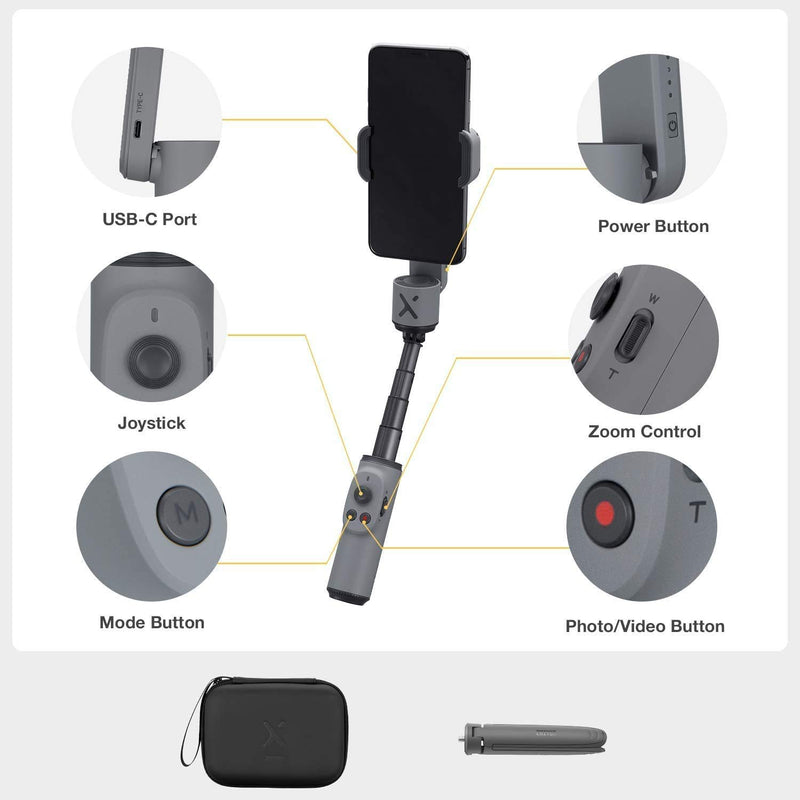 Zhiyun Smooth X Gimbal Stabilizer Combo Kit Gray for Smartphone w/Selfie Stick Tripod, Face Tracking, Bluetooth, Gesture, YouTube Vlog Video, Zoom