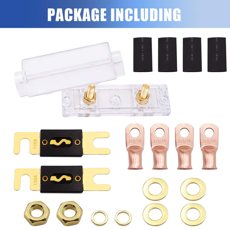 smseace 2pcs 150A Gold Plated ANL Fuse with 2pcs fuses Holders +4pcs 2AWG Copper Ring Terminal Suitable for 1/0,2,4AWG Protect Controller Used for car Audio and Other high Current Applications Fuse+Holder