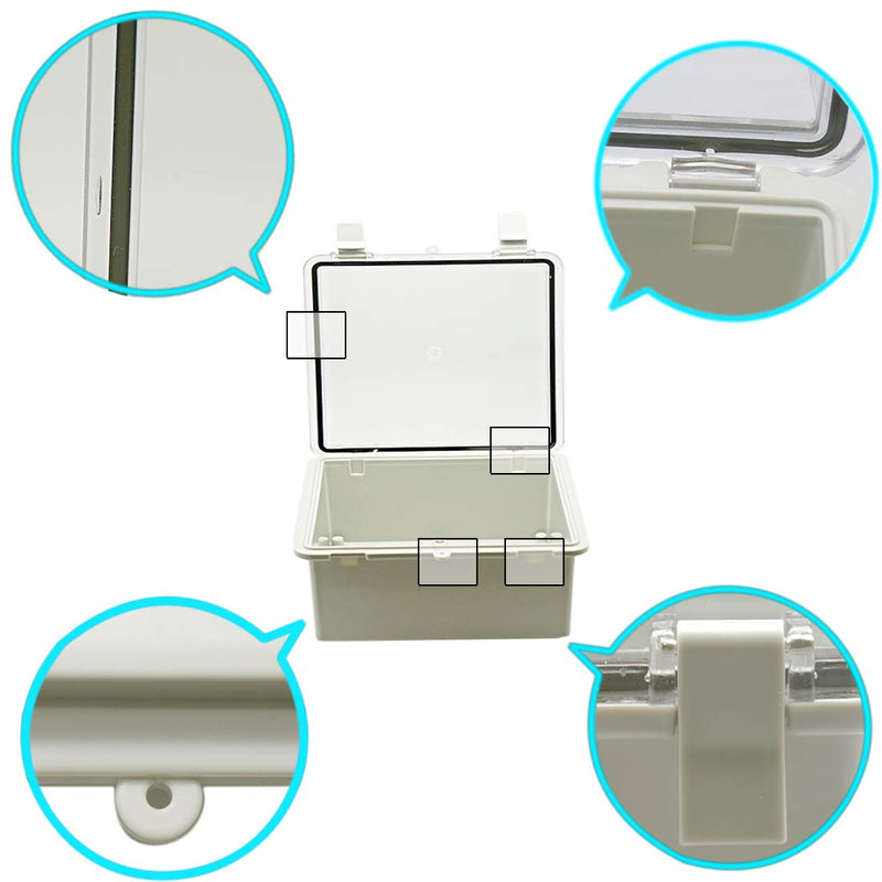 [AUSTRALIA] - Zulkit Junction Box ABS Plastic Dustproof Waterproof IP65 Electrical Boxes Hinged Shell Outdoor Universal Project Enclosure Grey Clear Transparent Cover 7.9 x 3.9 x 2.8 inch (200x100x70mm) 7.9" x 3.9" x 2.8" 