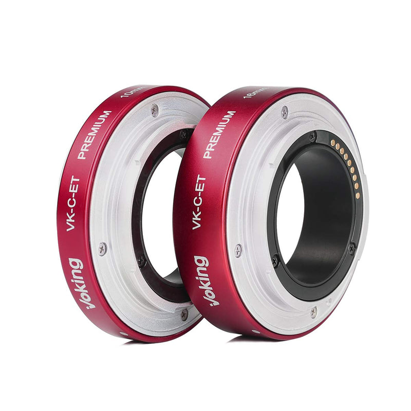 Voking VK-C-ET 10mm+16mm Metal AF Auto Focus Macro Extension Tube Adapter Ring Kit for Canon Mirrorless M2 M3 M5 M6 M10 M50 M100 M200 M6 Mark II EOS-M Cameras Red