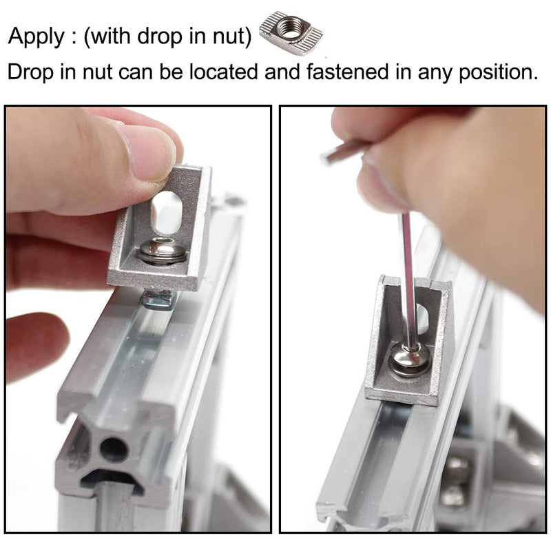 2020 Series Aluminum Profile Connector Set, 20pcs Corner Bracket, 40pcs Drop in T Nuts and Hex Screw Bolt for Slot 6mm 20S Aluminum Extrusion Profile Accessories