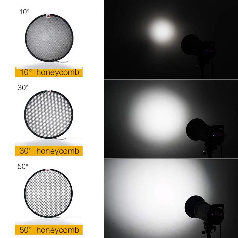 Soonpho 7" Standard Reflector Diffuser Lamp Shade Dish with 10° /30°/ 50° Degree Honeycomb Grid White Soft Cloth for Bowens Mount Studio Strobe Flash Light Speedlite