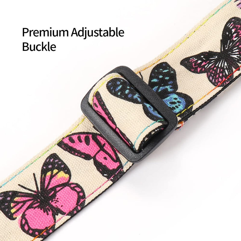 Ukulele Strap No Drill, Eyeshot Adjustable Double J Hook Clip on Uke Shoulder Strap, Hawaiian Butterfly Printing Hands Free Ukelele Strap, Easy to Use and Fit Most Standard Uke Sizes Butterfly Print