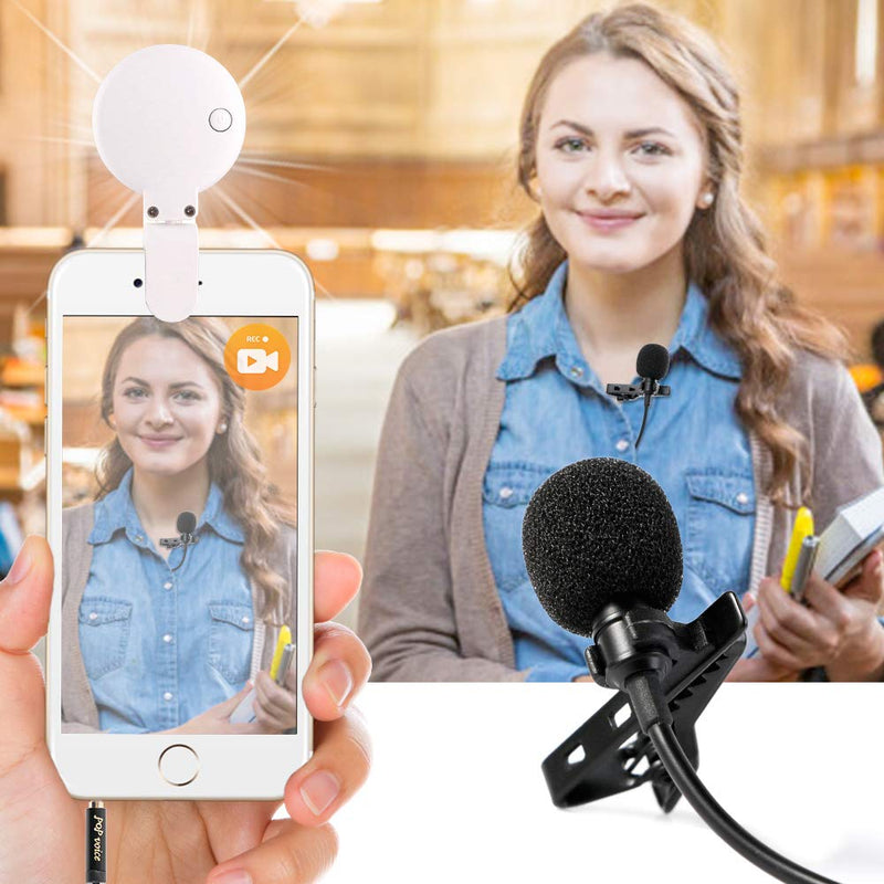 [AUSTRALIA] - PoP voice 16 Feet Lavalier Lapel Microphone Omnidirectional Condenser Mic with Fill Light 