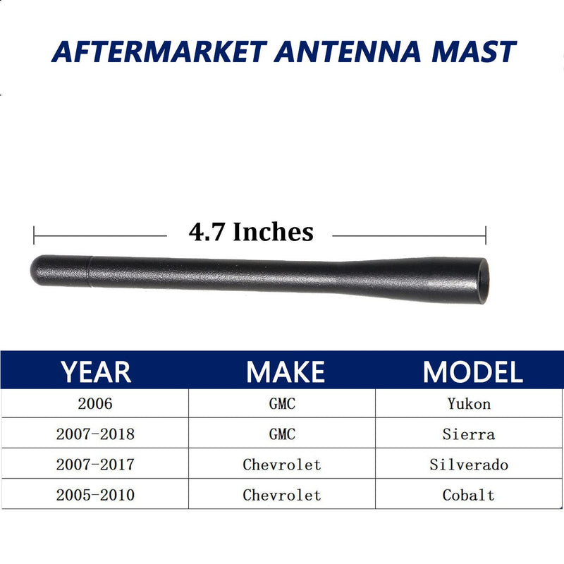 Anina 4.7" Car Radio Antenna Mast Compatible with 2006-2022 GMC Sierra Chevy Silverado Cobalt Aluminum Alloy Car Washproof Antenna for FM/AM Radio Signal Reception 4.7 Inch