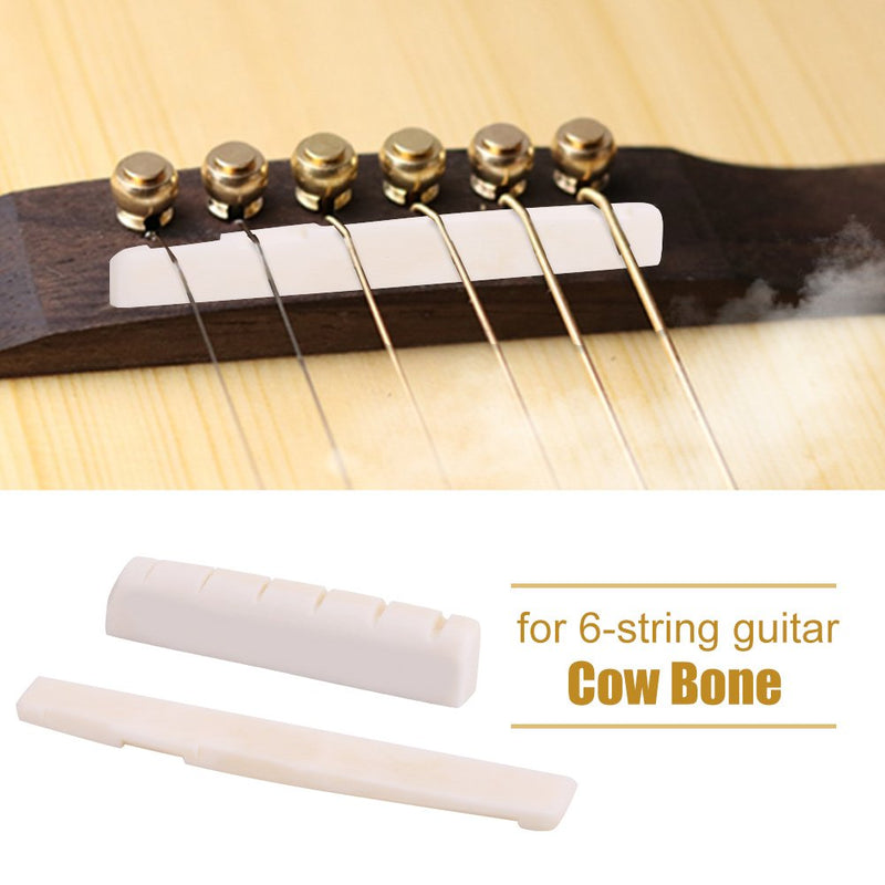 Classical Guitar Saddle Bone, Cow Bone Nut Split Head Nut & Bridge Nut for 6 Strings Classical Guitar and Acoustic Guitar 2 Pairs