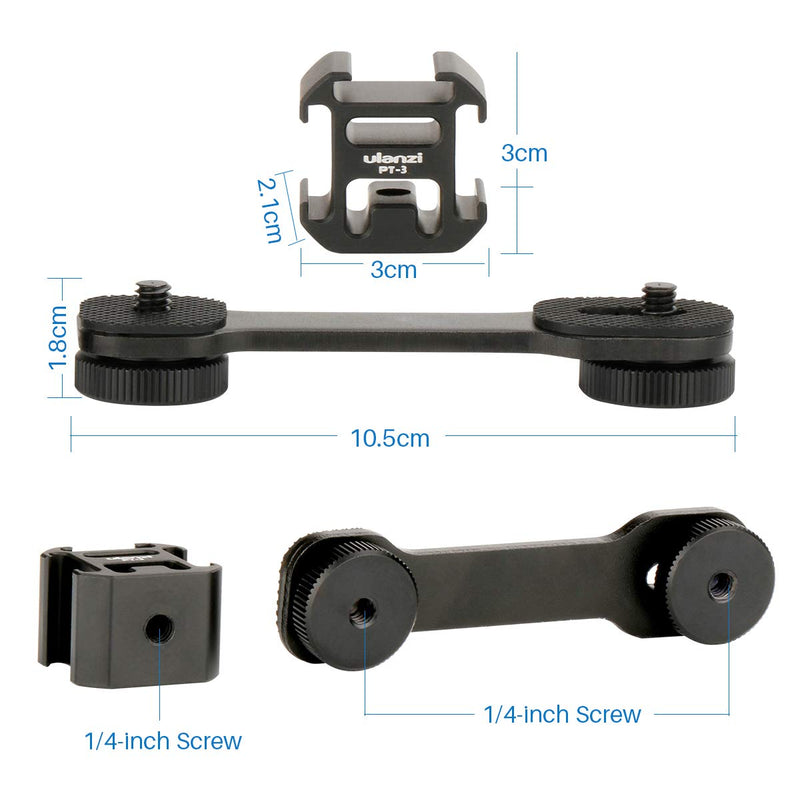 Ulanzi PT-3 Triple Cold Shoe Gimbal Microphone Mount Extenstion Bar, w 1/4 inch Adapter Video Light Microphone Mount Compatible for DJI OM 4/OSMO Mobile3/Zhiyun Smooth q 4/Feiyu Gimbal Stabilizer