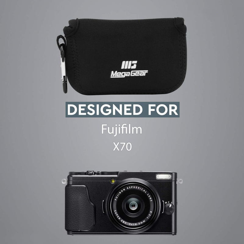 MegaGear ''Ultra Light'' Neoprene Camera Case, Bag with Carabiner for Fujifilm X70 Digital Camera (Black) (MG711)