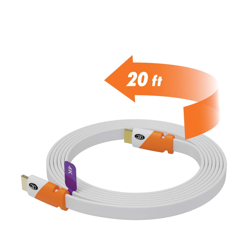 Flat HDMI Cable 20 ft - High Speed HDMI Cord - Supports, 4K Video at 60 Hz, 3D, 2160p - HDMI Latest Standard - CL3 Rated - 20 Feet 20 feet 1-pack