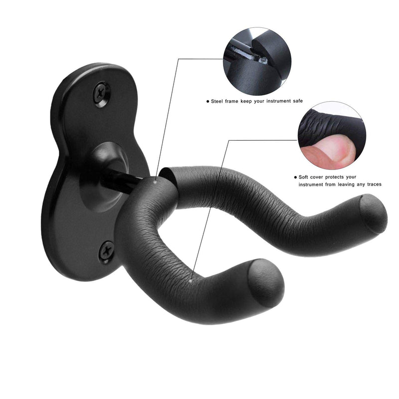 Guitar Hanger Wall Mount 2 Pack hook Metal Holder Black for Acoustic Electric Bass Guitars Ukulele and More Instruments