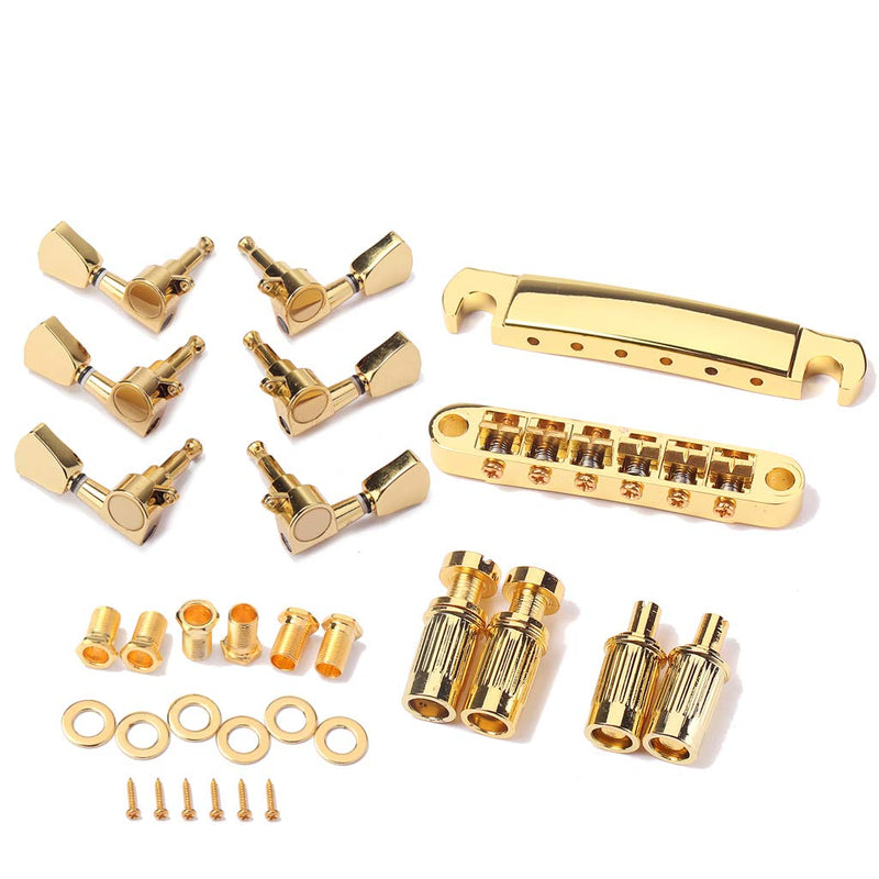 Alnicov Guitar Bridge Locking Tune-O-Matic Tom Bridge And Guitar Tuning Pegs Tuner Machine Heads Musical Instrument Accessories,Gold