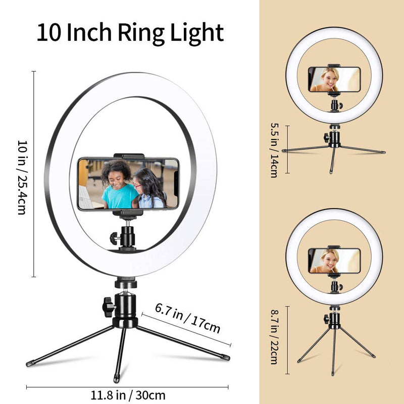 Selfie Ring Light with Tripod Stand and Phone Holder Desktop,Dimmable 10" LED Mini Camera Lighting for Makeup Live Streaming YouTube Video Photography… (10'' Light kit)