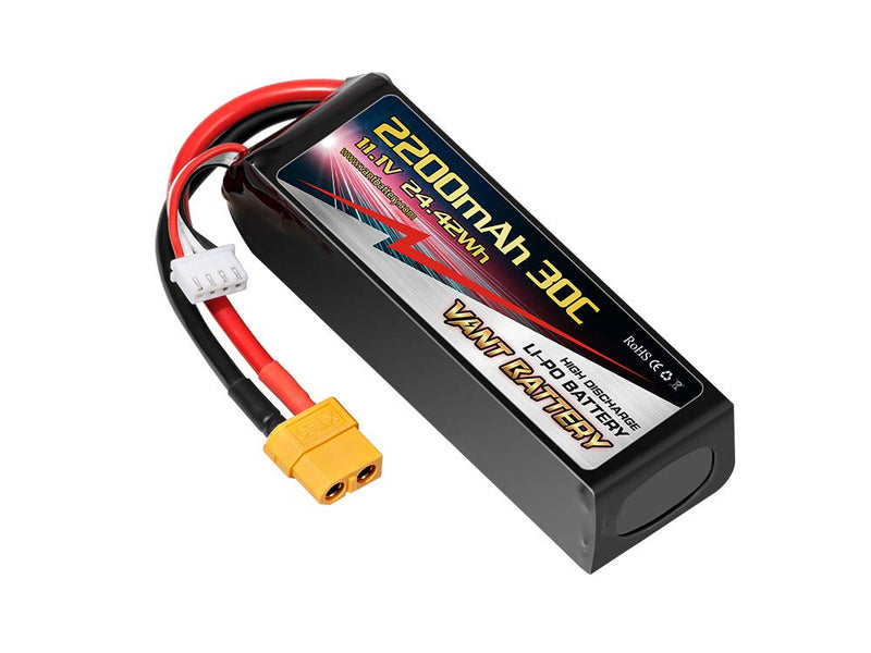 11.1V 2200mAh 3S Cell 30C-60C LiPo Battery Pack w/ XT60 XT-60 Connector Plug (Airplane Helicopter Quadcopter Multirotor Drone UAV FPV 3S2200-20D EFLB22003S30)