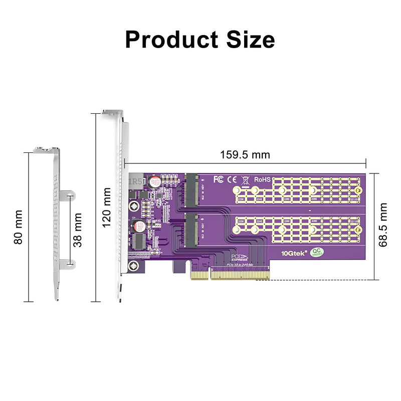 [AUSTRALIA] - 2-Port M.2 NVMe Adapter M-Key, PCIe X8 Gen3. Requires Motherboard BIOS Support for Bifurcation, Support SSD 22110 and Below Size Bifurcation not supported PCIe X8 to (2) M.2, 22110 