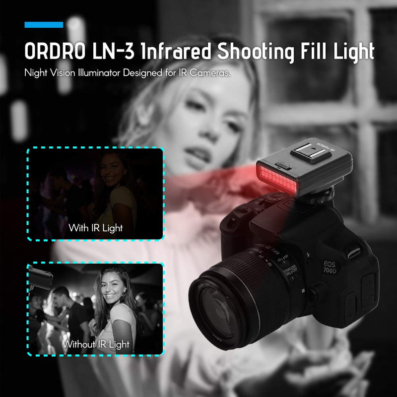 ORDRO LN-3 Studio IRLight LED Light USB Rechargeable Infrared Night Vision Infrared Illuminator Replacement Compatible with DSLR Camera Photography Lighting Accessory