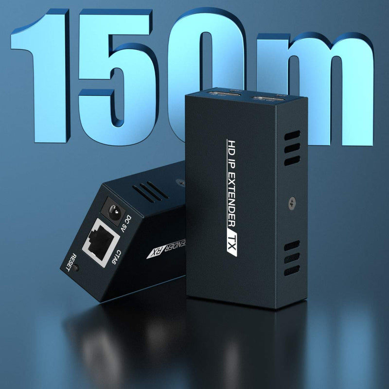 HDMI Extender 500ft/150m Over Cat5e/6, Over IP/TCP, One-to-Many Transmission Over The Ethernet Switch, Full HD 1080P@60Hz Video IP Extender 150m