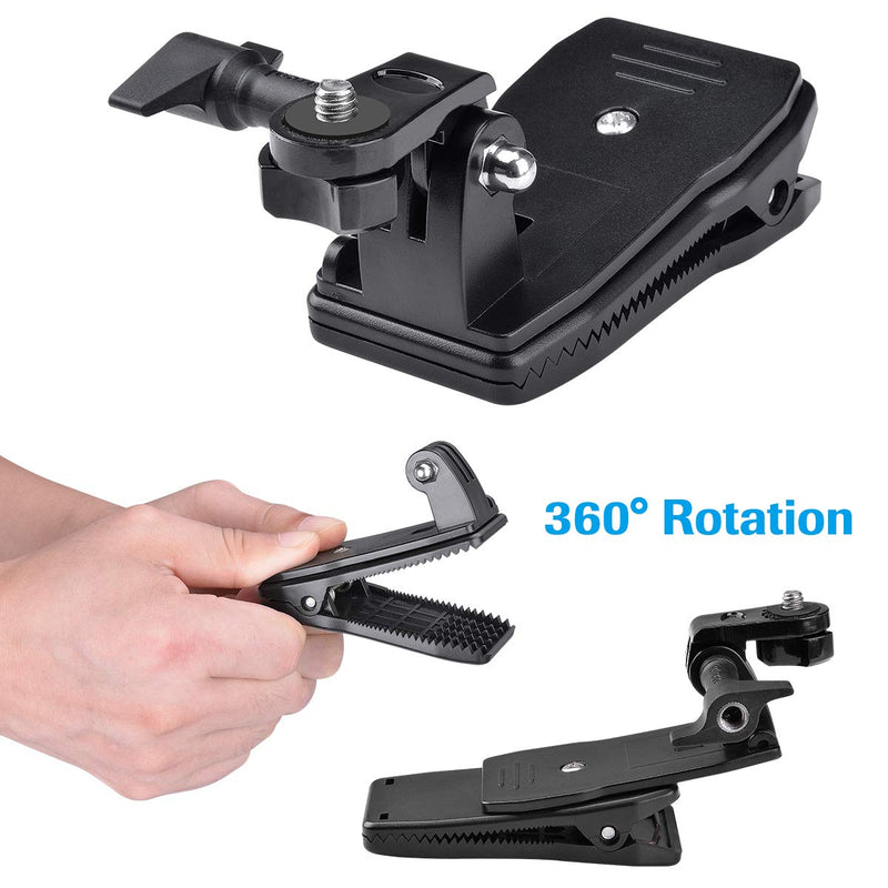 3in1 Powerful Anti-Slide 360° Rotary Action Cam Sports Camera Backpack Shoulder Strap Clip Mount Kit Quick Release Clamp Holder for GoPro DJI OSMO Insta361 Akaso Travel Outdoor Vlogging Accessories