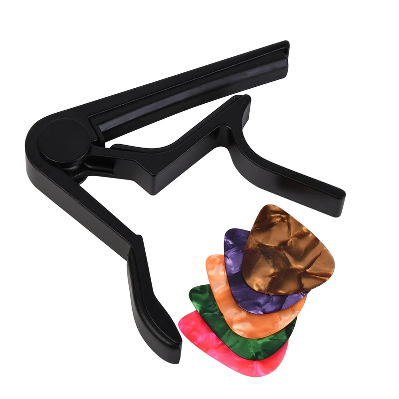 Alnicov Guitar Capo for Acoustic and Electric Guitars with 5 Picks(Random Colors),Black