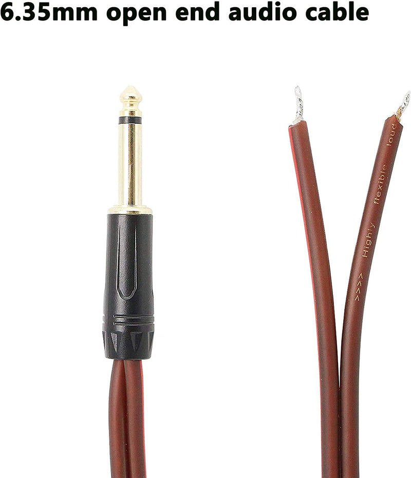1/4 TS to Speaker Bare Wire,Audio Cable to 6.35mm Male Mono Adapter Replacement Open End Gold-Plated OFC HiFi TS Speaker Cord Amplifier Patch Cable for DJ Application