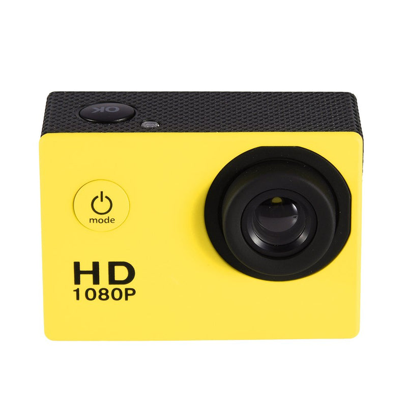 Action Camera 12MP Waterproof 30m Outdoor Sports Video DV Camera 1080P Full HD LCD Mini Camcorder with 900mAh Rechargeable Batteries and Mounting Accessories Kits(Yellow) Yellow
