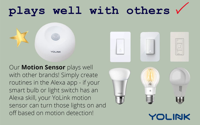 YoLink LoRa 1/4 Wireless Range Smart Motion Sensors, Indoor Motion Detector, Alexa, IFTTT, Home Assistant, Movement Detector App Alerts Remote Monitor, 2 Pack, YoLink Hub Included