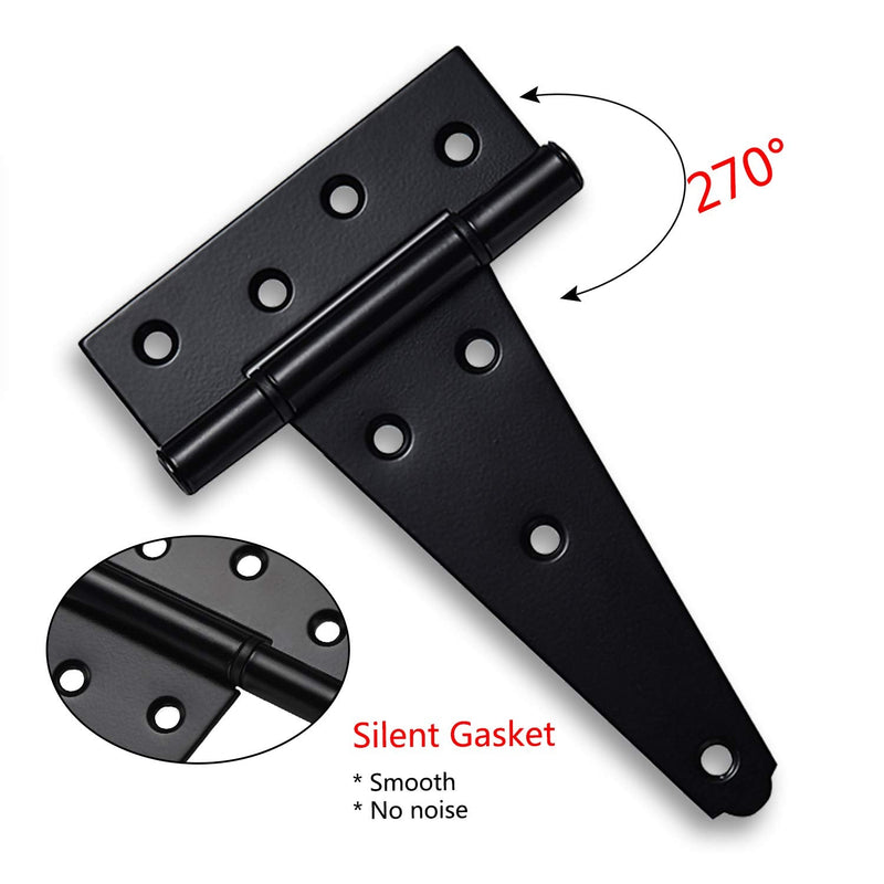 6 Inch T-Strap Shed Door Hinges Heavy Duty ,Black Tee Hinge for Wooden Fences,Yard Door,Barn Door Gates, Wrought Hardware Rustproof,2Pack/Set 6 Inch x 2PCS