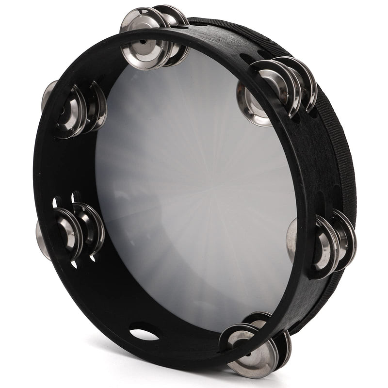 YOUEON 2 Pack Radiant Tambourine with Double Row Jingles, 8 Inch /10 Inch Wood Handbell Music Reflective Drum, Hand Drum Percussion Instrument for Christian Dance, Tambourine for Dance