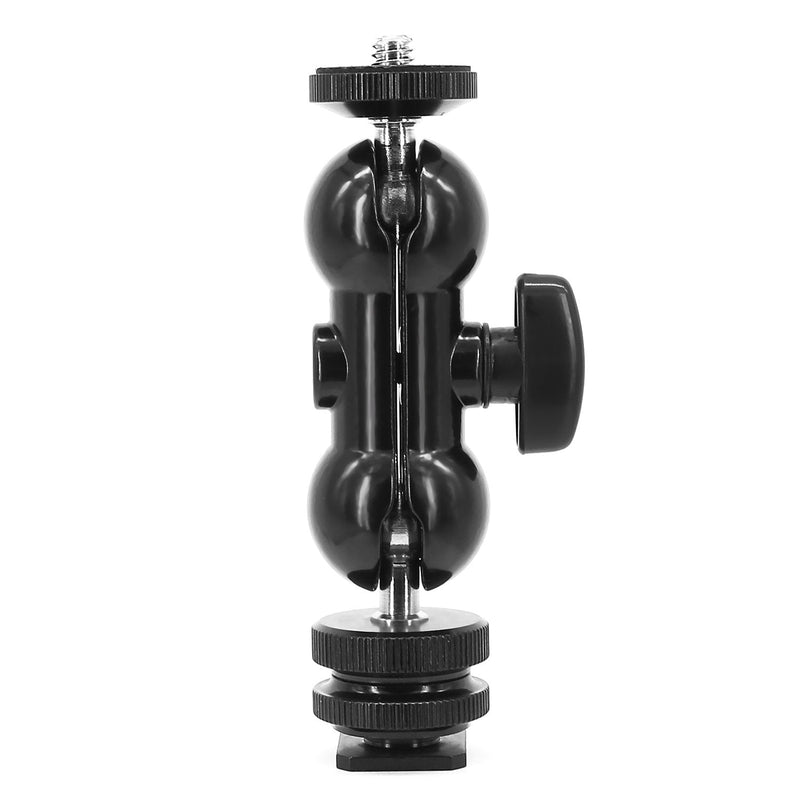 Ball Head Shoe Mount 1/4" Hot Shoe Mount Double Ballhead 1/4" Tripod Screw Multi-Function for LCD Monitors,Led Light,Microphone Ball Head Shoe Mount