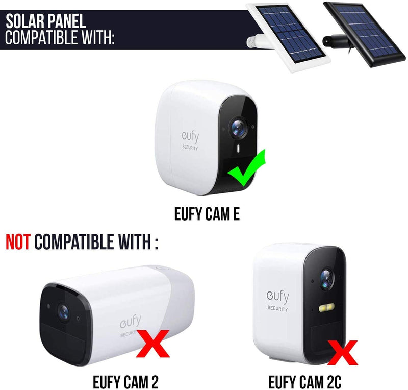 Wasserstein Solar Panel, Compatible with eufy Cam E-Wireless Security Camera ONLY - Power Your eufyCam Surveillance Camera Continuously (Black) - (NOT Compatible with eufy Cam 2/2C) Black