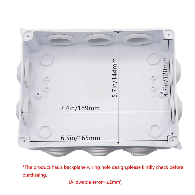 Zulkit Junction Box ABS Plastic Dustproof Waterproof IP65 Universal Electrical Boxes Project Enclosure White 7.9 x 6.1 x 3.1 inch (200 x155 x 80mm) 7.9"x 6.1" x 3.1" With Holes